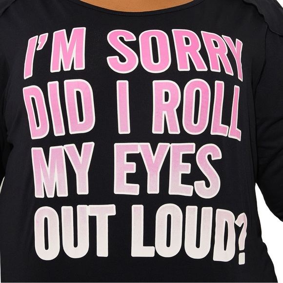 Eye Roll Graphic Tee 3X-5X with Ruffled Cutout Chiffon Sleeves (5A07.13) - Picture 4 of 6